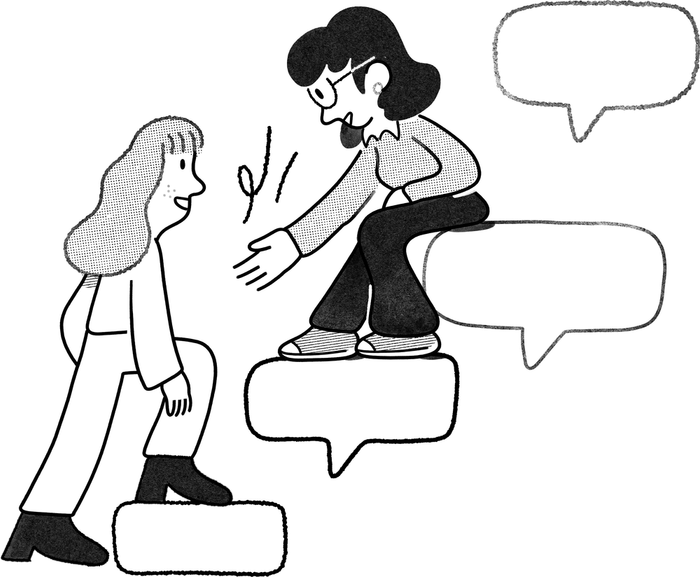 Illustration of a mentor reaching out to help someone take the next step up.